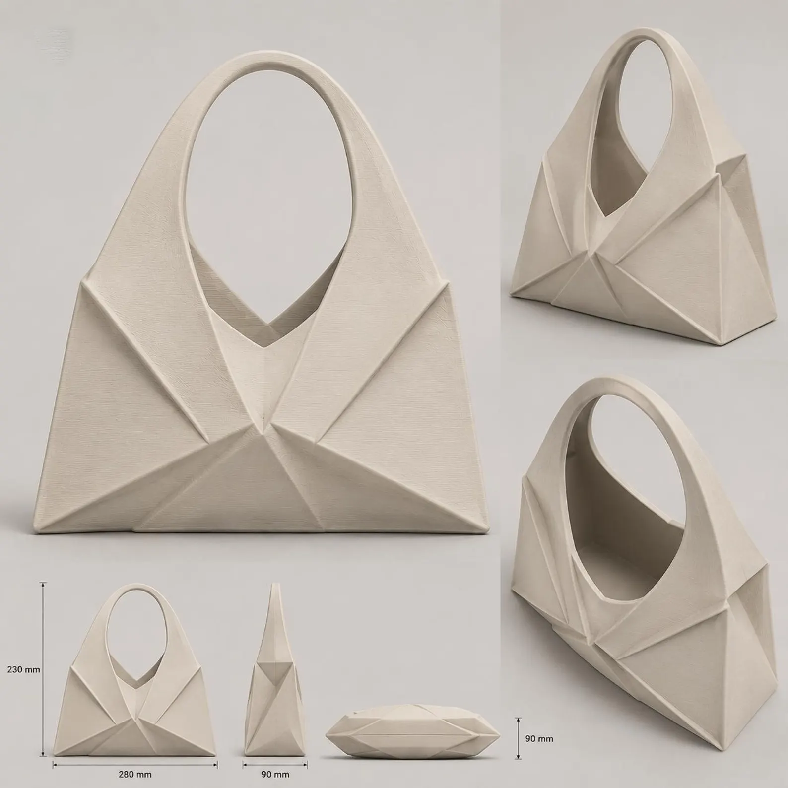 Elegant Origami Geometric Linen Textured Structured Handheld Tote Bag