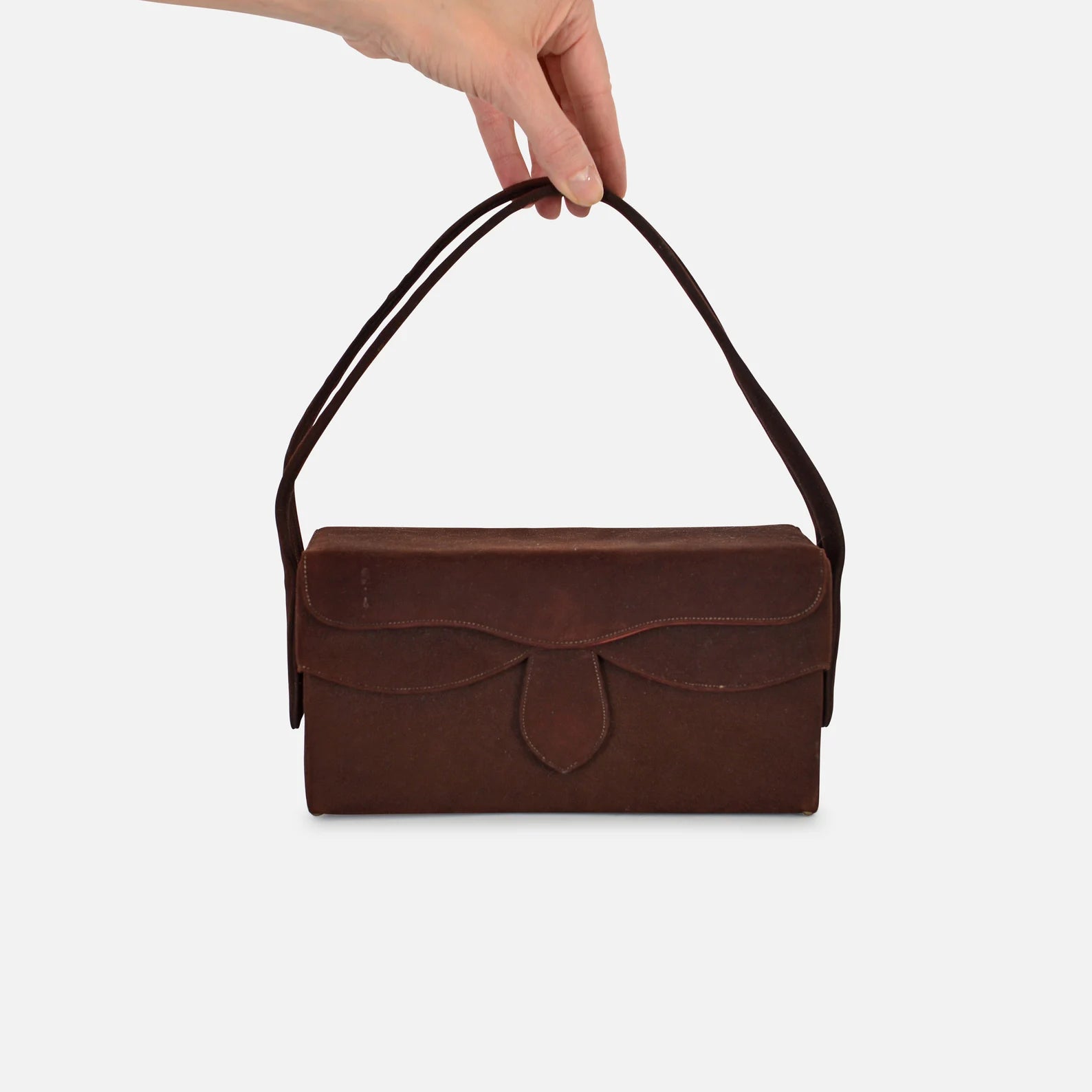Vintage Dark Brown Suede Flap Rectangular Mini Shoulder Bag