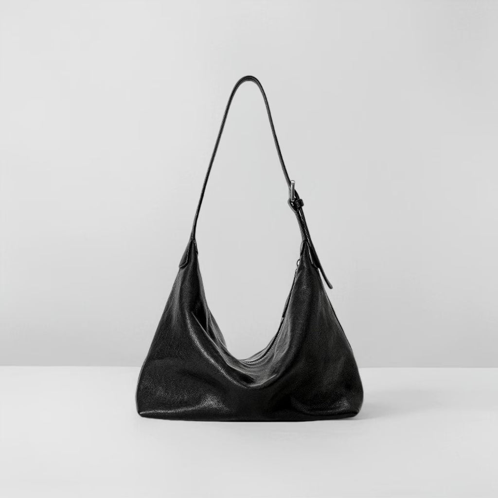 Minimalist Soft Leather Small Slouchy Shoulder Bucket Bag