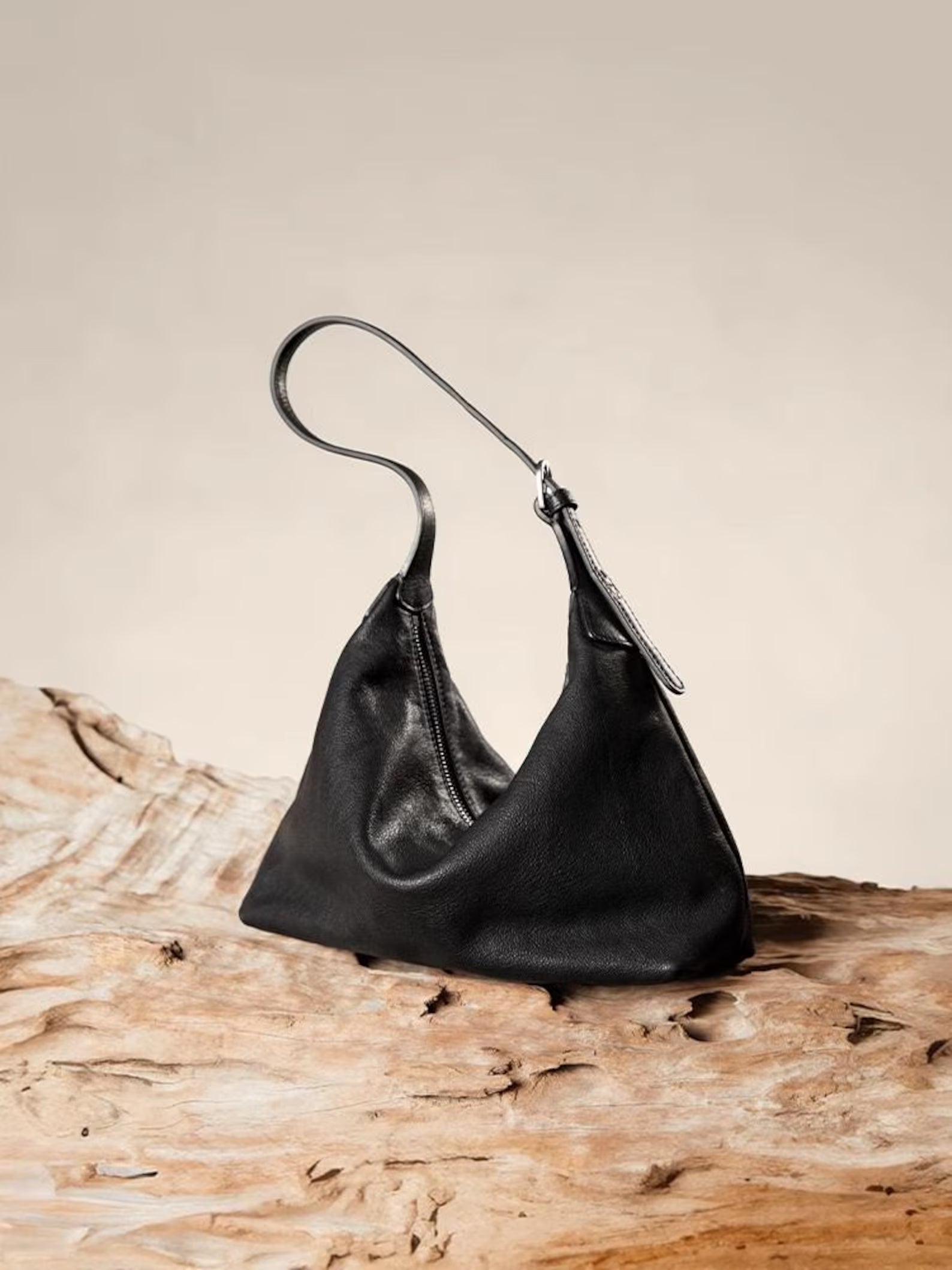 Minimalist Soft Leather Small Slouchy Shoulder Bucket Bag