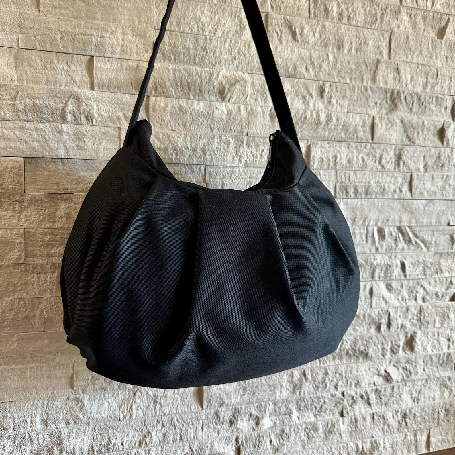 Casual Black Ruched Nylon Convertible Shoulder Crossbody Hobo Bag