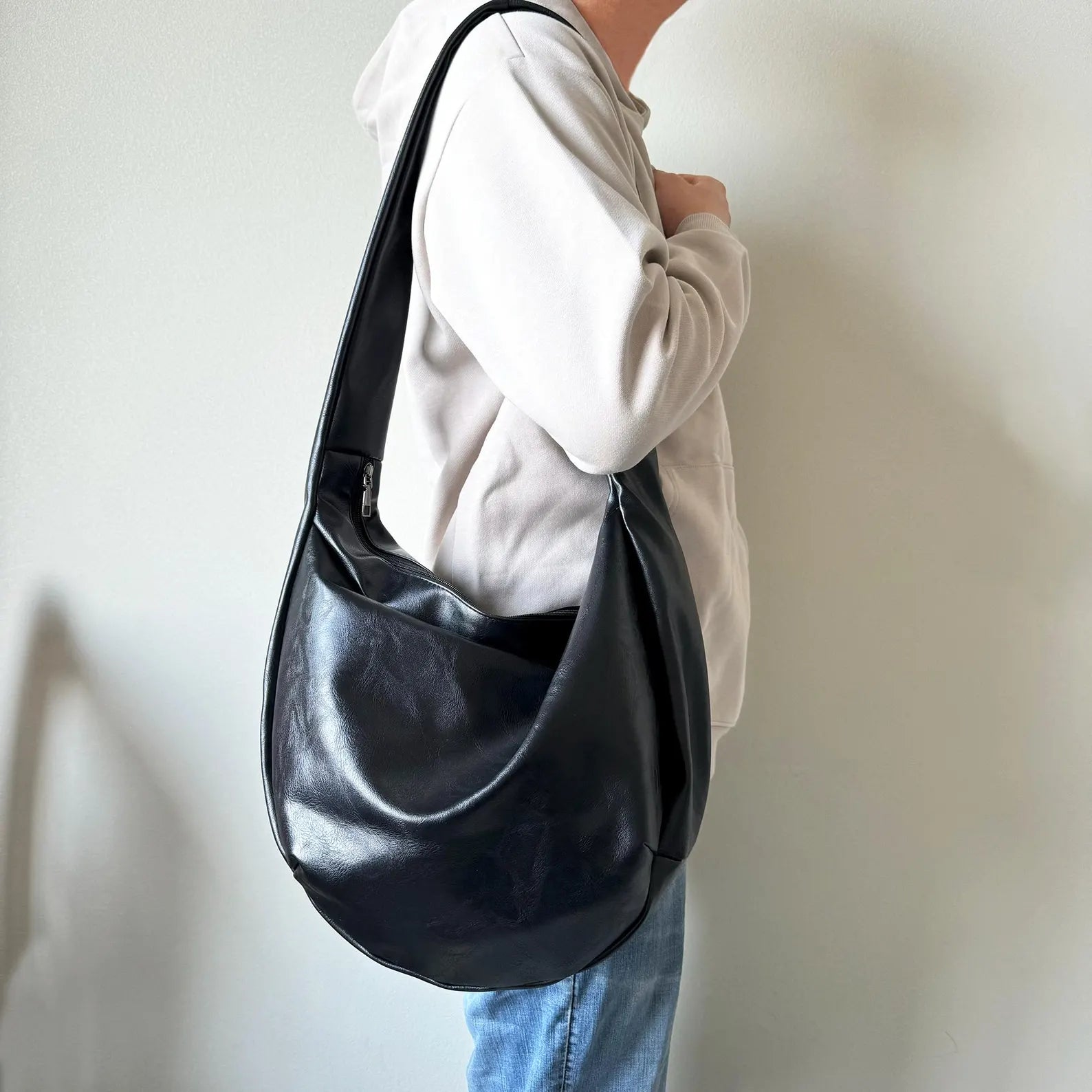 Casual Oversized Soft Leather Slouchy Crescent Shoulder Bag