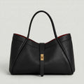 Elegant Black Pebble Leather Snap Lock Large Tote Bag With Adjustable Crossbody Strap