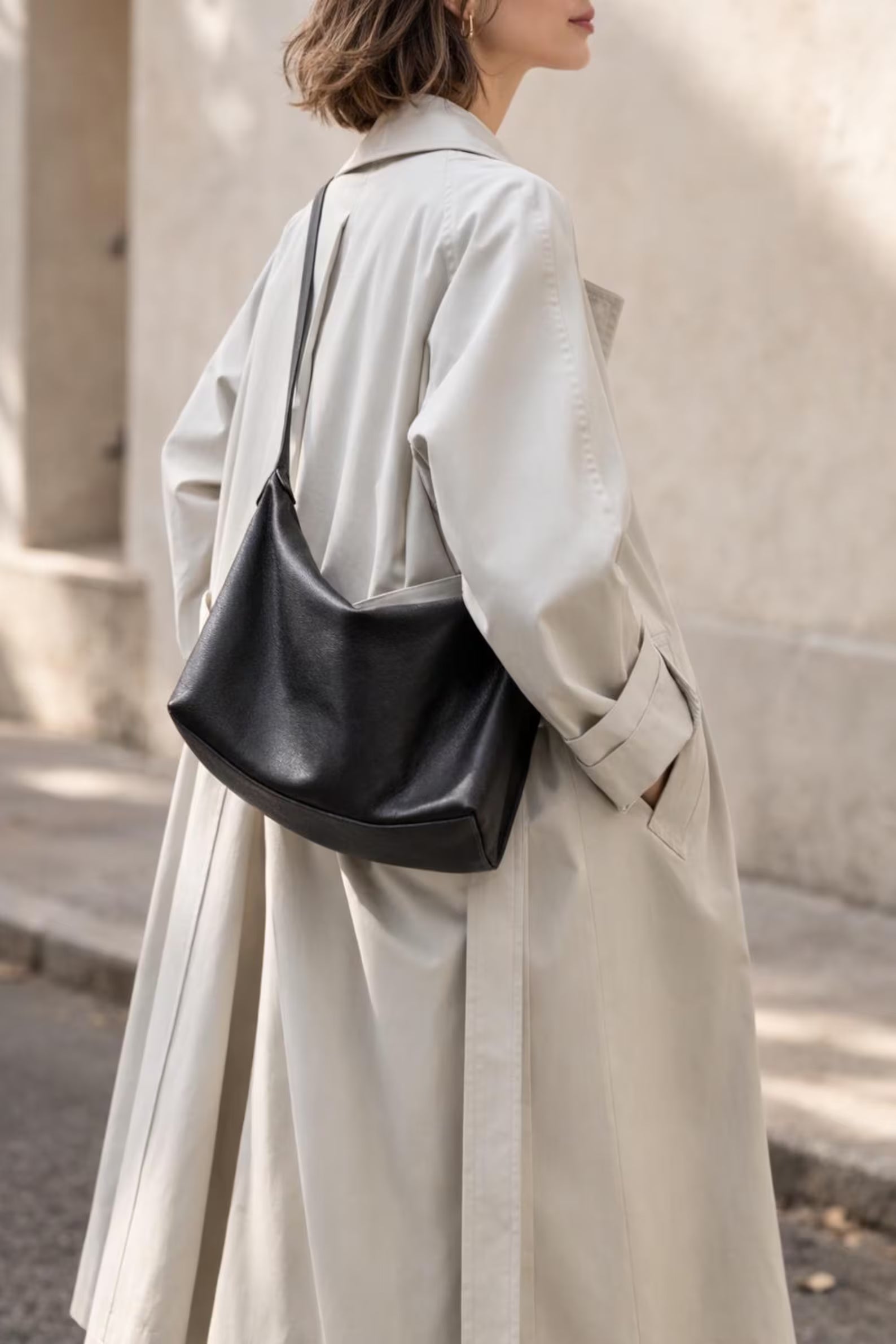 Minimalist Soft Leather Small Slouchy Shoulder Bucket Bag