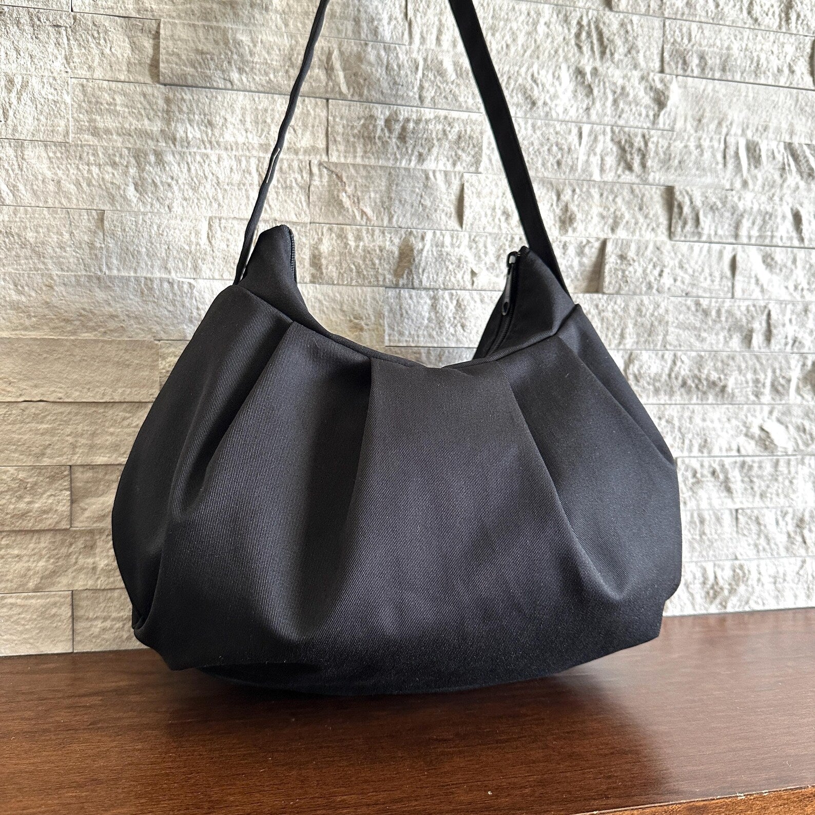Casual Black Ruched Nylon Convertible Shoulder Crossbody Hobo Bag