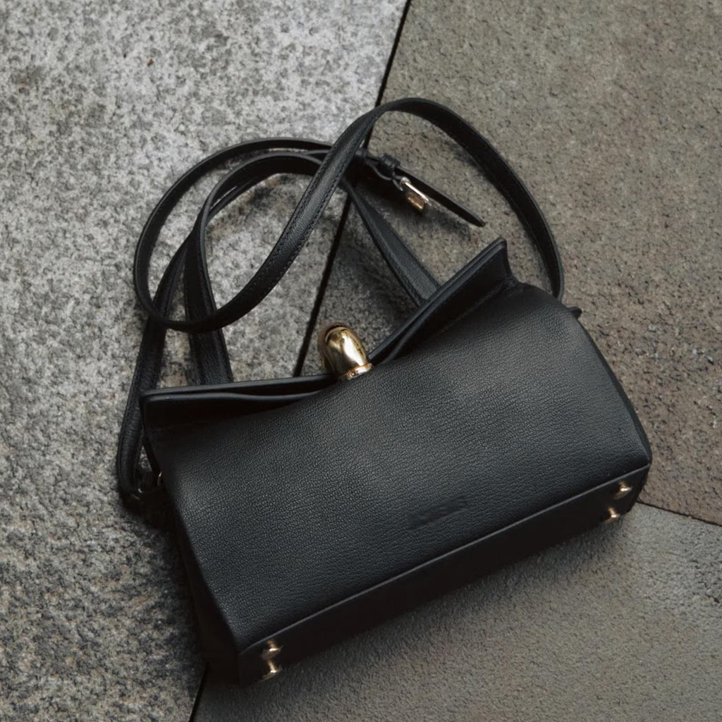 Elegant Black Grain Cow Split Leather Metal Buckle Convertible Tote Bag