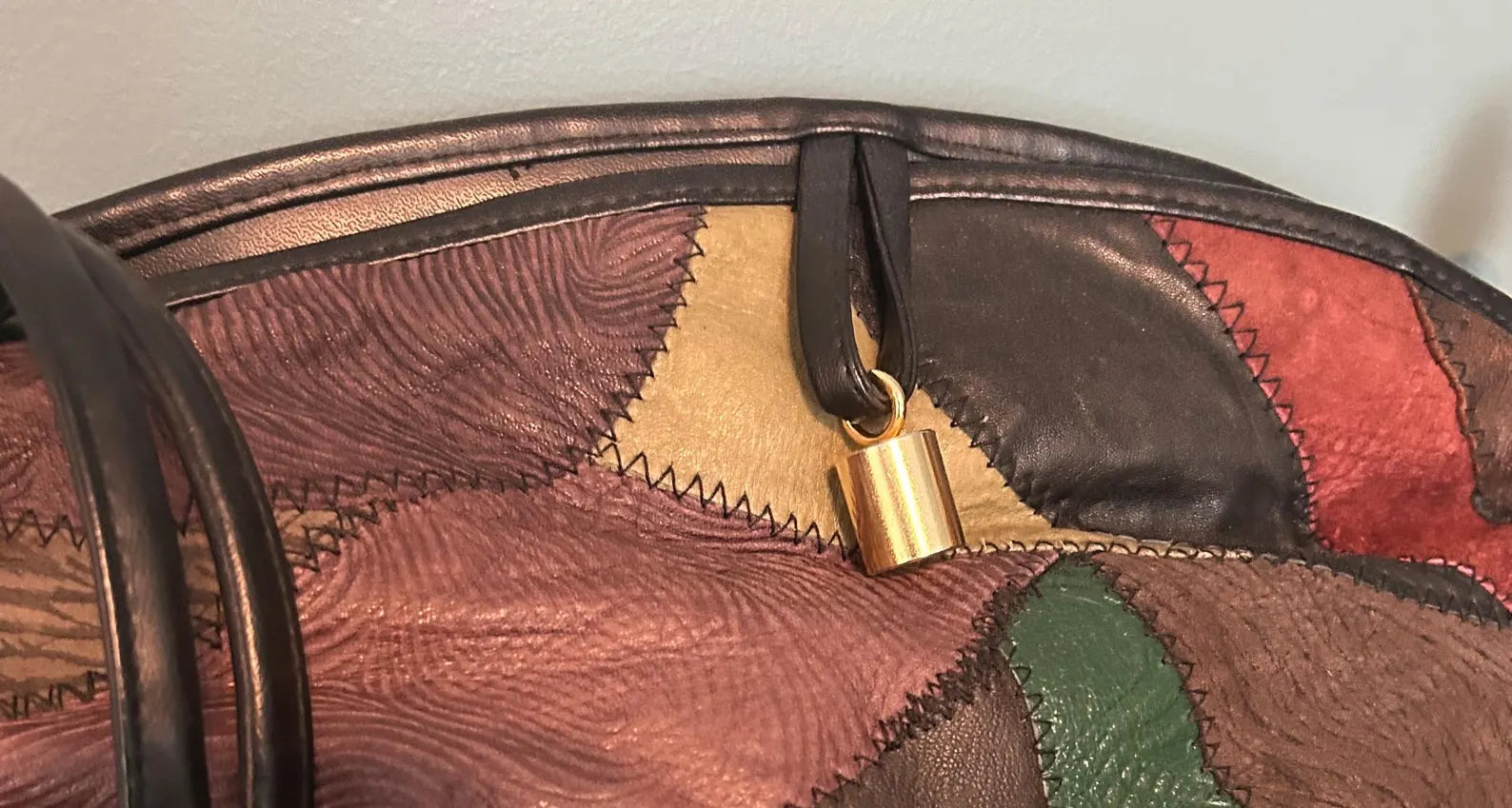 Vintage Multicolor Patchwork Leather Slouchy Large Shoulder Hobo Bag
