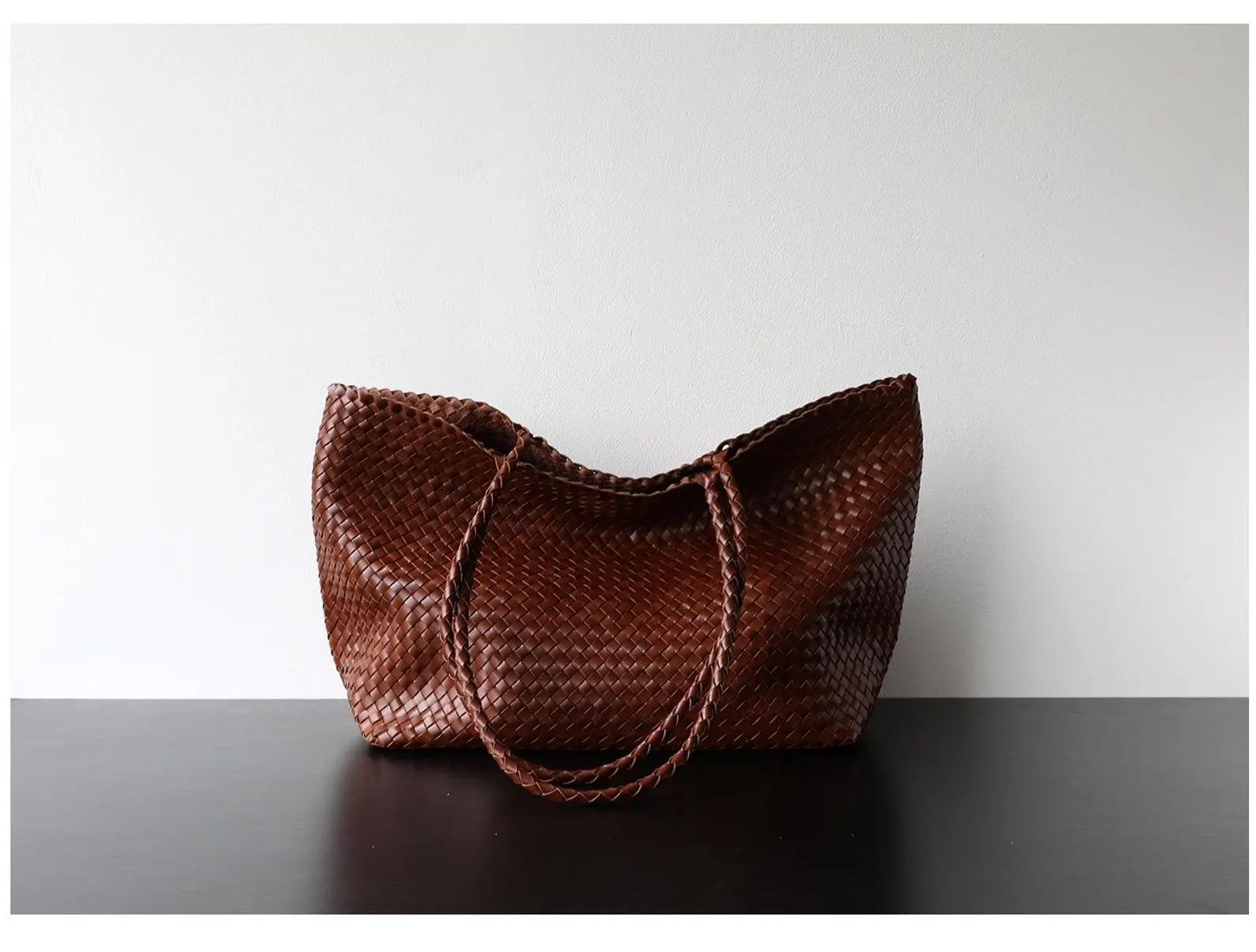 Minimalist Hand Woven Soft Sheepskin Leather Shoulder Crossbody Tote Bag