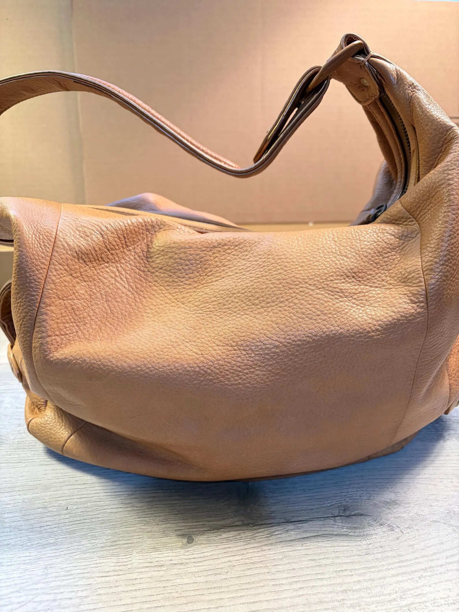 Vintage Tan Soft Pebble Leather Slouchy Hobo Shoulder Bag