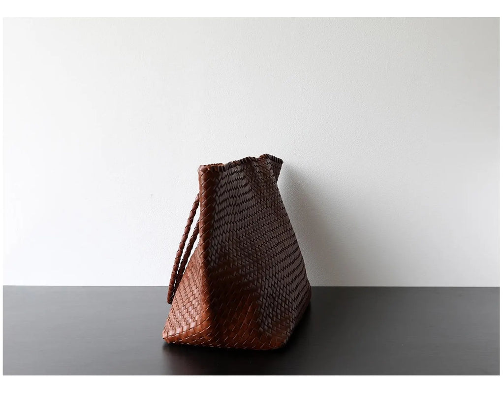 Minimalist Hand Woven Soft Sheepskin Leather Shoulder Crossbody Tote Bag