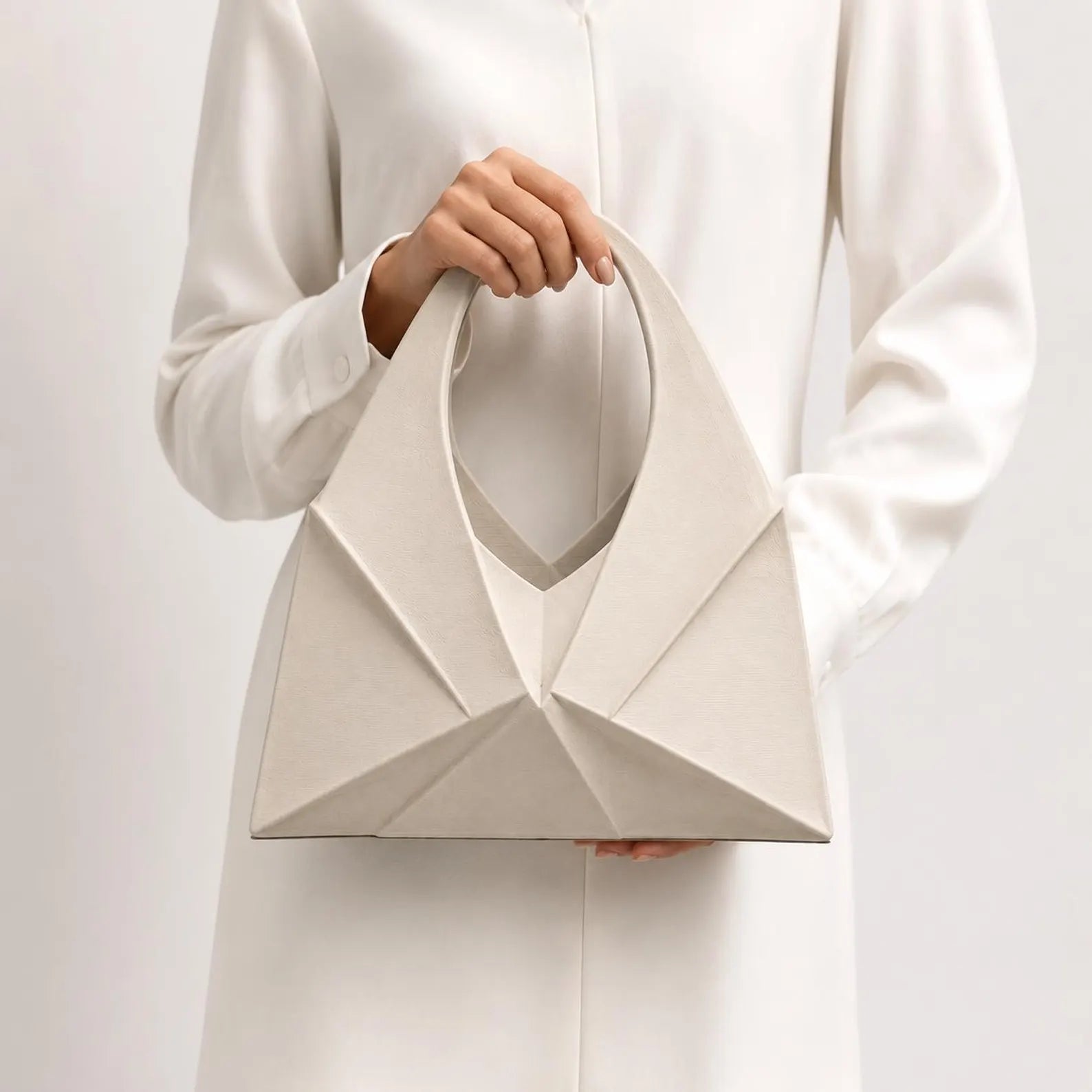 Elegant Origami Geometric Linen Textured Structured Handheld Tote Bag