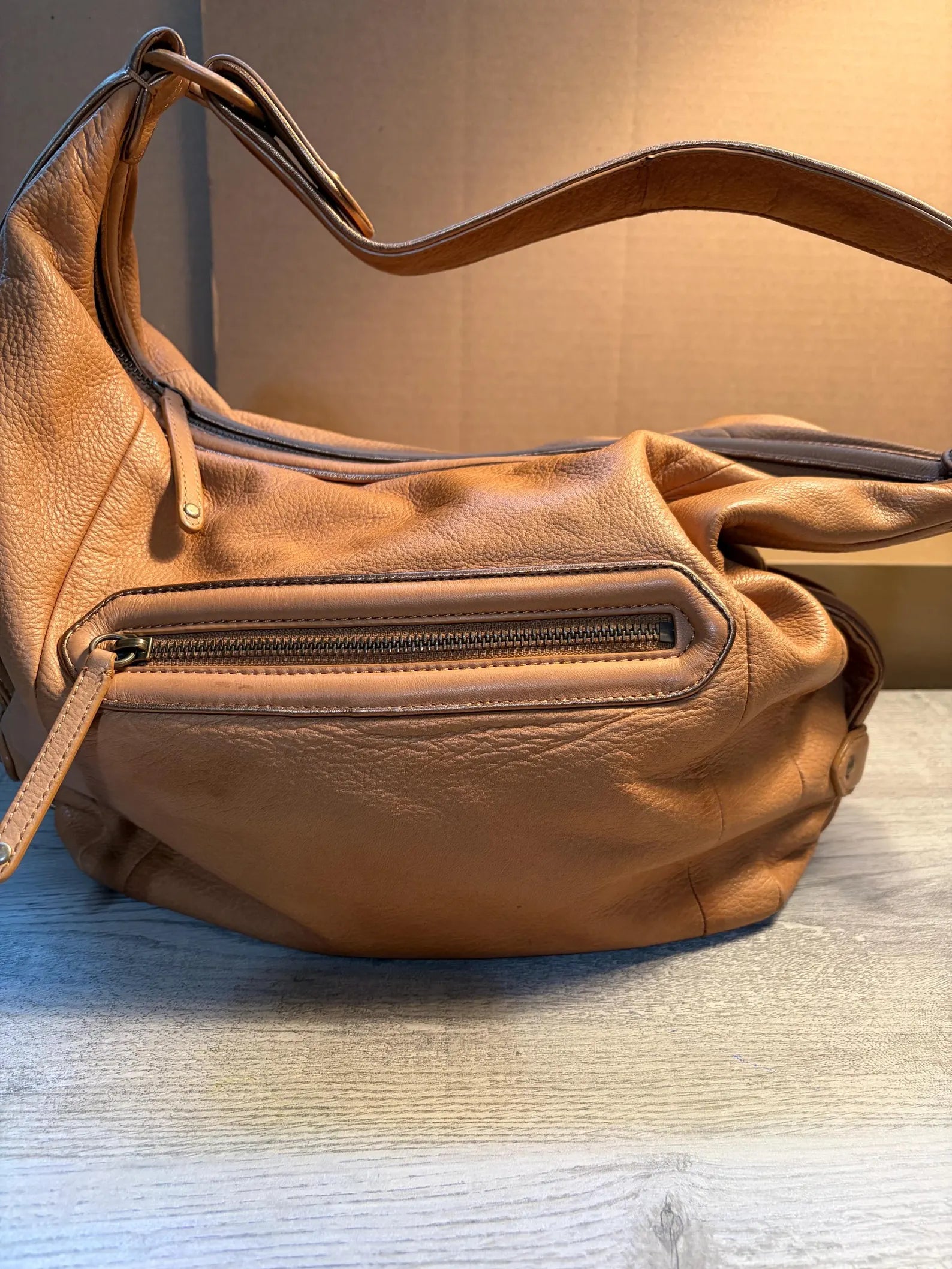Vintage Tan Soft Pebble Leather Slouchy Hobo Shoulder Bag